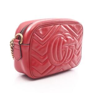 Gucci Red Shoulder Marmont Leather GG Quilted Bag